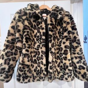Children’s Place Girls Size Large 10/12 Faux Fur Leopard Coat